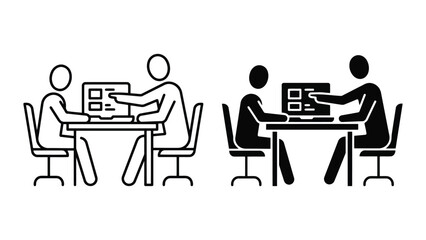 Fototapeta premium Two people working together on a computer icon with computer, collaboration