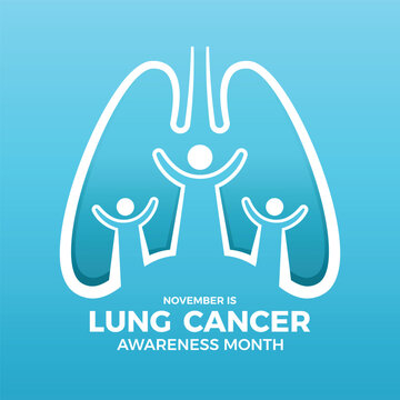 November, Lung cancer awareness month - Blue lung hands with white ribbon awareness roll around on dark blue background vector design
