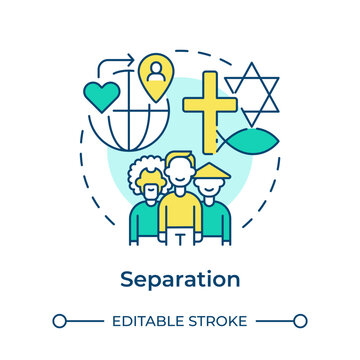 Separation multi color concept icon. Inclusive multicultural community. Diverse global population groups. Round shape line illustration. Abstract idea. Graphic design. Easy to use in brochure