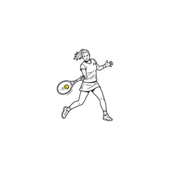 Fototapeta premium Female Tennis Player Hitting Ball Line Art Illustration