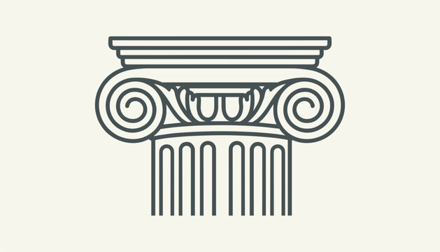 Classical ancient greek ionic column capital vector illustration, showing detailed volutes and architectural design.