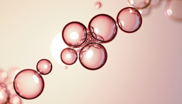 Close-up of translucent, rose-tinted spheres clustered together with soft light