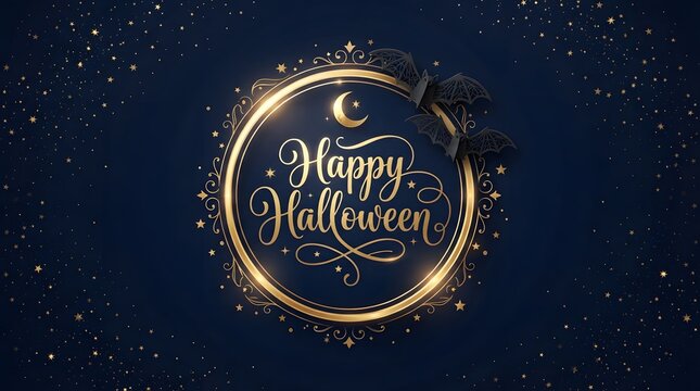 Elegant happy halloween gold lettering on dark blue