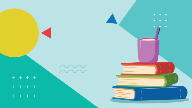 Stack of books with coffee mug for studying