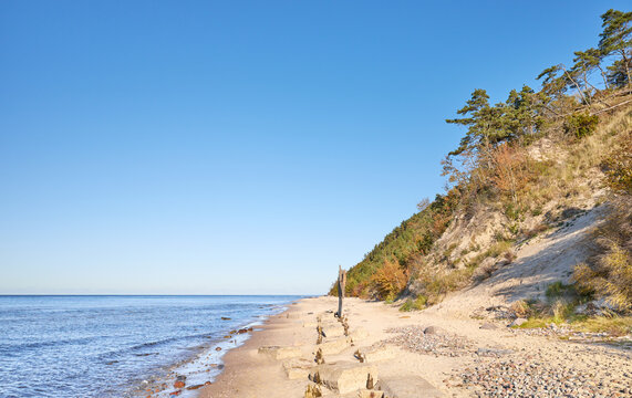 Scenic beach on the Baltic Sea coast in Miedzyzdroje, Poland