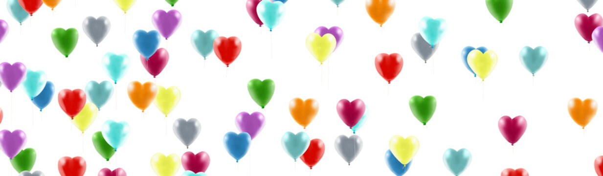 Colorful heart-shaped balloons fill the air at a celebration event during daytime isolated on transparent background, PNG file