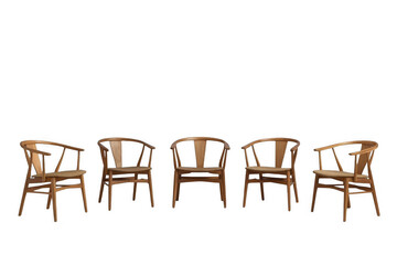 Fototapeta premium Five wooden mid-century modern style chairs with transparent background