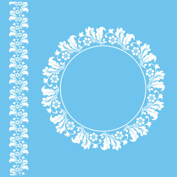 Decorative frame Elegant vector element for design in Eastern style, place for text. Floral blue and white frame. Lace illustration for invitations and greeting cards