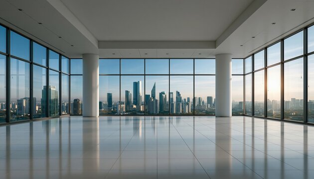 Meeting Background - Empty modern office with panoramic city skyline view