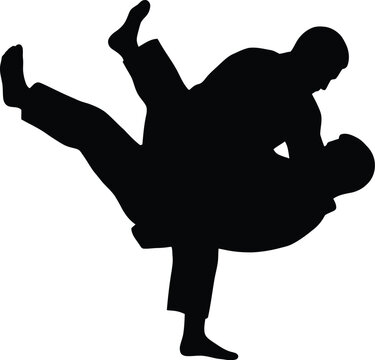 Judo martial arts combat vector illustration showing two men fighting in a professional dynamic grappling match