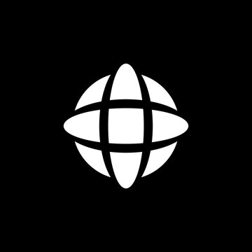 Elegant, modern, and futuristic abstract globe grid mark. Unique solid concept, suited for global logistics, cloud tech, and networking.