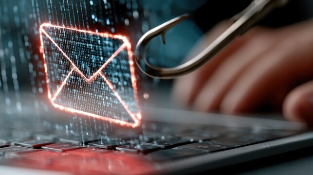 Digital communication security threat concept with phishing hook