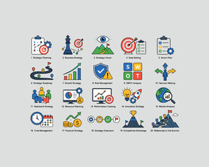 Fototapeta premium 20 Strategic Business Icons Grid isolated