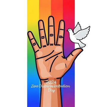 Zero Discrimination Day 2024 concept with raised hand and dove symbol.