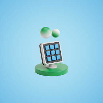 Green rubik's cube on light green stand with white background