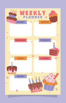 Colorful weekly planner with dessert icons