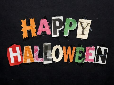 Happy halloween ransom note style text