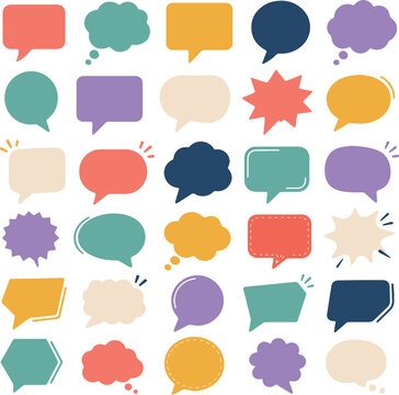 Set of Colorful Speech Bubble Icons - Chat and Thought Bubble Collection Vector