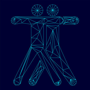 Two people embracing low poly triangulation triangulated polygonal electric cyan blue vibrant aqua neon color vector illustration image outline contour line