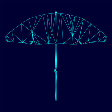 Beach umbrella low poly triangulation triangulated polygonal electric cyan blue vibrant aqua neon color vector illustration image outline contour line