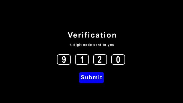 Verification 4 code, Verification Required, 91-20 number with timer expiring, symbolizing authentication and security verification process, seamless loop 4k