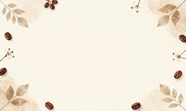 Grunge-style coffee-themed floral frame on vintage aged paper, featuring decorative botanical elements and a rustic, antique-textured background.
