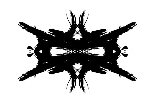 Abstract black symmetrical rorschach inkblot design shape isolated on white background with rorschach symmetrical abstract isolated creature