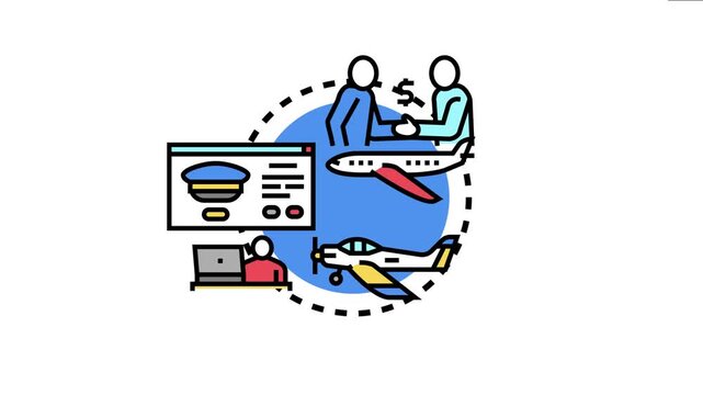 Aviation course concept showing people investing in flight training, learning to fly a private plane, and studying pilot education online for a future career