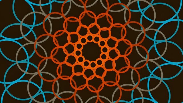 Abstract geometric pattern with interlocking colorful circles on dark background