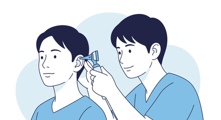 Obraz premium Doctor examining patient's ear with otoscope, medical check-up