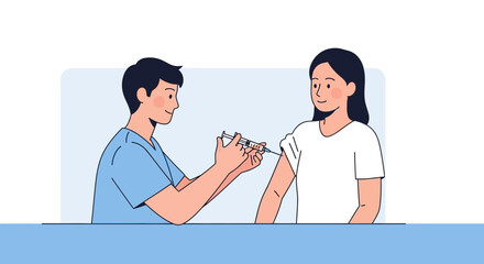 Fototapeta premium Healthcare professional giving injection to smiling woman, isolated on transparent background