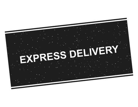 Black rectangular ink rubber stamp icon with the text express delivery and a grunge texture isolated on transparent background