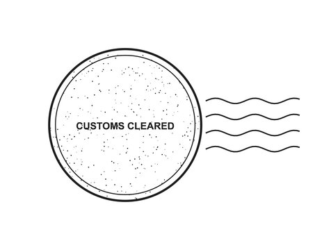 Customs cleared circular rubber stamp icon with wavy lines isolated on transparent background