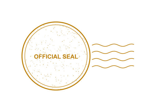 Golden official seal stamp icon with wavy lines isolated on transparent background