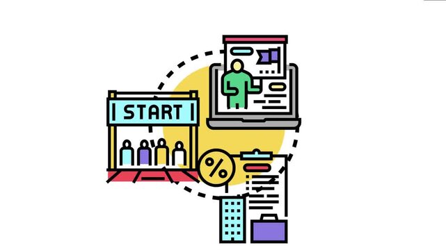 Concept showing various stages of a new beginning, from online learning and strategic planning to product launch and team collaboration, symbolizing project initiation and future growth