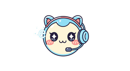 Fototapeta premium Cute Kawaii Cat Gamer Avatar with Headset and Microphone, Gaming Icon