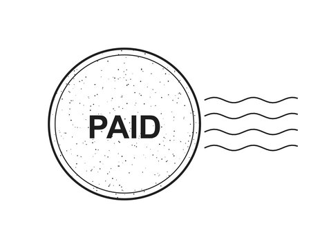 Black and white round paid rubber stamp icon with wavy lines isolated on transparent background
