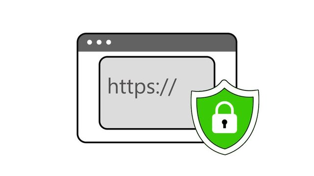 Secure HTTPS Website With Green Shield And Lock Icon, Online Data Protection Animation