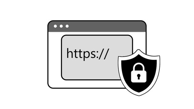 Website HTTPS Address Bar With Black Lock Icon, Web Privacy And Cybersecurity Protection Animation