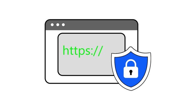 HTTPS Website Address With Blue Shield And Lock Icon, Secure Internet Connection Animation