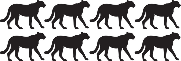 Obraz premium Black and White Cheetah Silhouette Animation Sequence - Running Cat Vector Icons for Design Projects