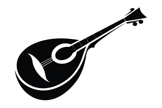 Elegant black and white vector illustration of a classical mandolin musical instrument