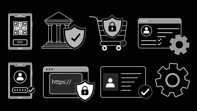 Website Security Dashboard With Shield And Lock Icons, Cybersecurity Interface Animation