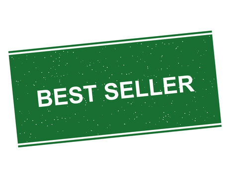 Best seller green rectangular rubber stamp with white text isolated on transparent background