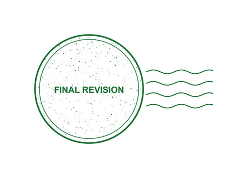Green circular rubber stamp with the text final revision and wavy lines isolated on transparent background
