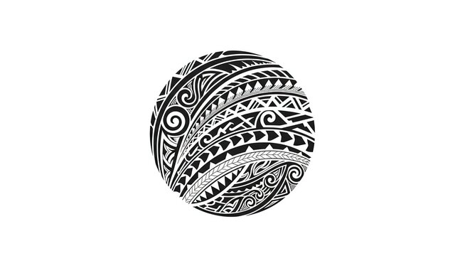 Abstract Black and White Tribal Pattern in a Circle, Geometric Design with Maori Influence