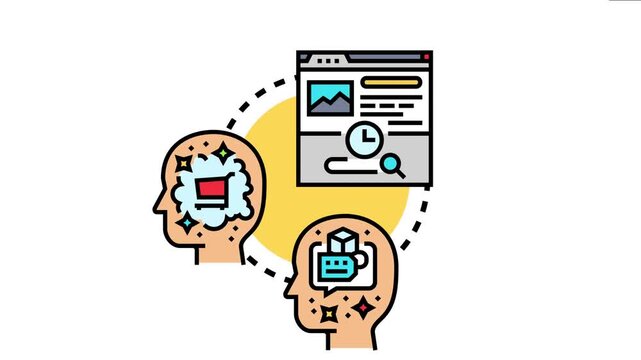Heads symbolizing consumer thinking process and online shopping preferences, connecting to a web browser analyzing data for key behavioral insights
