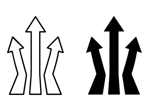 Upward arrow icon set with outlined and solid symbols for growth and progress