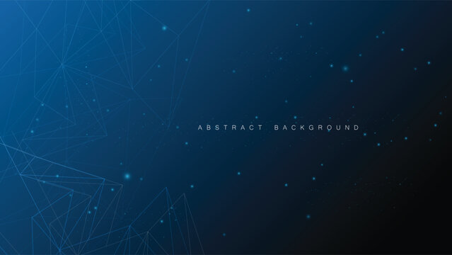 Abstract blue digital background with low poly geometric network lines and glowing nodes.
