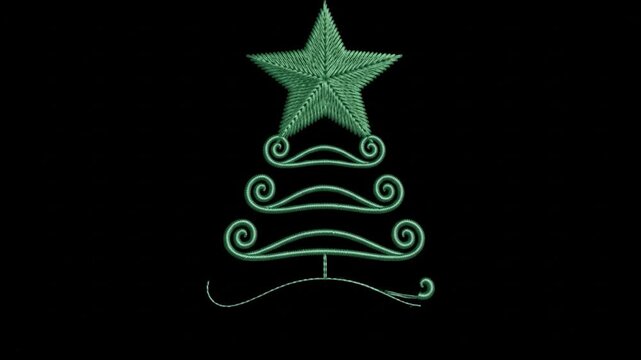 Minimalist Christmas tree outline silhouette with a large star on top against a black background